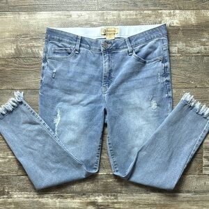 Democracy Blue Cropped Jeans with Distressed Hem, Size 14